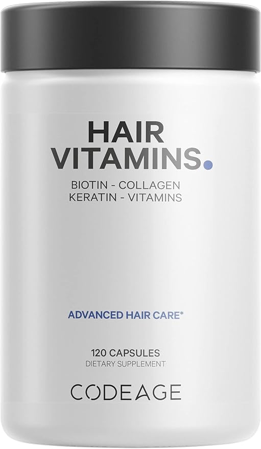 Codeage Hair Vitamins 10000 mcg Biotin, B12, C, D3, E, 120 Capsules