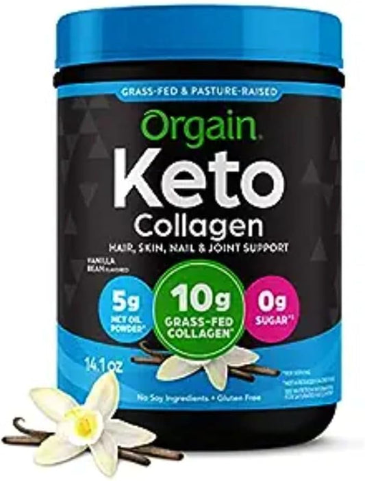 Orgain Keto Collagen Protein Powder, Vanilla 10g Grass 5g MCT 0.88lb