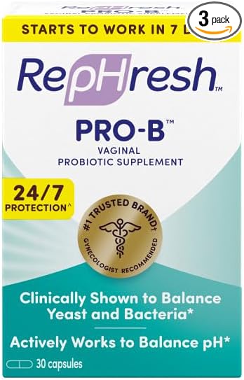 RepHresh Pro-B Vaginal Probiotic Supplement, Balances Yeast and Bacteria, Supports pH Balance, 30 Capsules (Pack of 3)