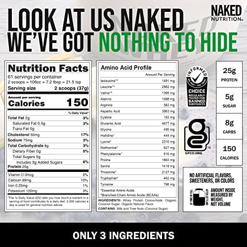 Naked Vanilla Whey Protein Powder 5Lb Bulk, 61 Servings