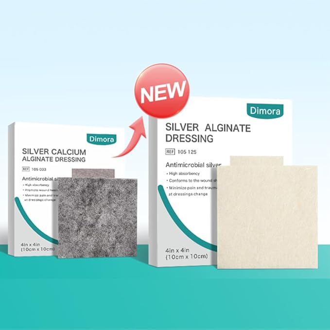 Dimora Upgrade Silver Calcium Alginate Wound Pads,4'' x 4'' Patches 5 Packs