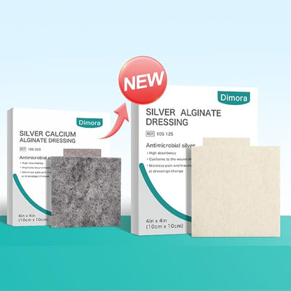 Dimora Upgrade Silver Calcium Alginate Wound Pads,4'' x 4'' Patches 5 Packs