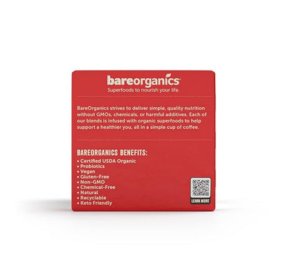 BareOrganics Cardio Care Coffee With Superfoods & Probiotics | Keurig K-Cup Compatible Coffee Pods | USDA Certified Organic, Vegan, Non-GMO & Recyclable 72ct