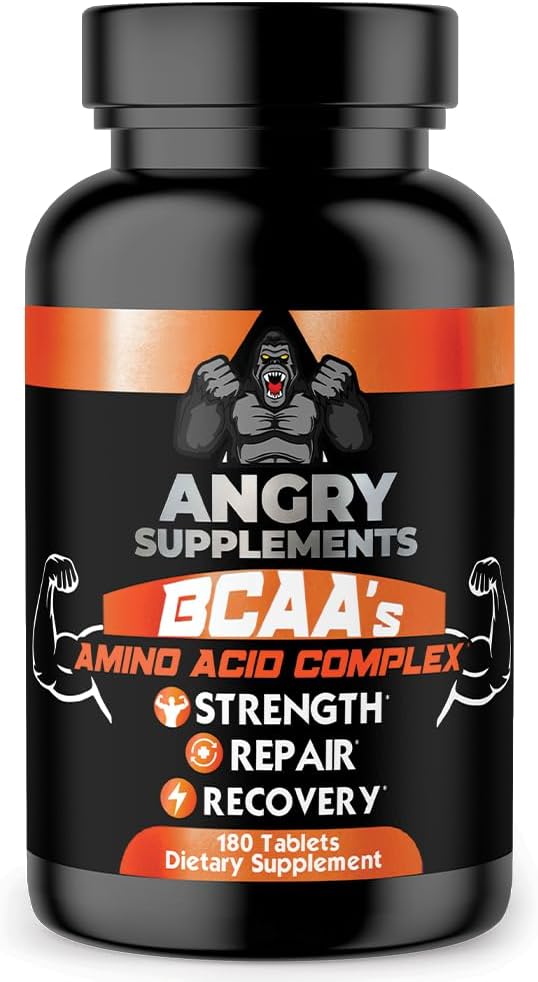 Angry Supplements BCAA Amino Acid Complex B6, and (1-Bottle 180ct) 180ct)