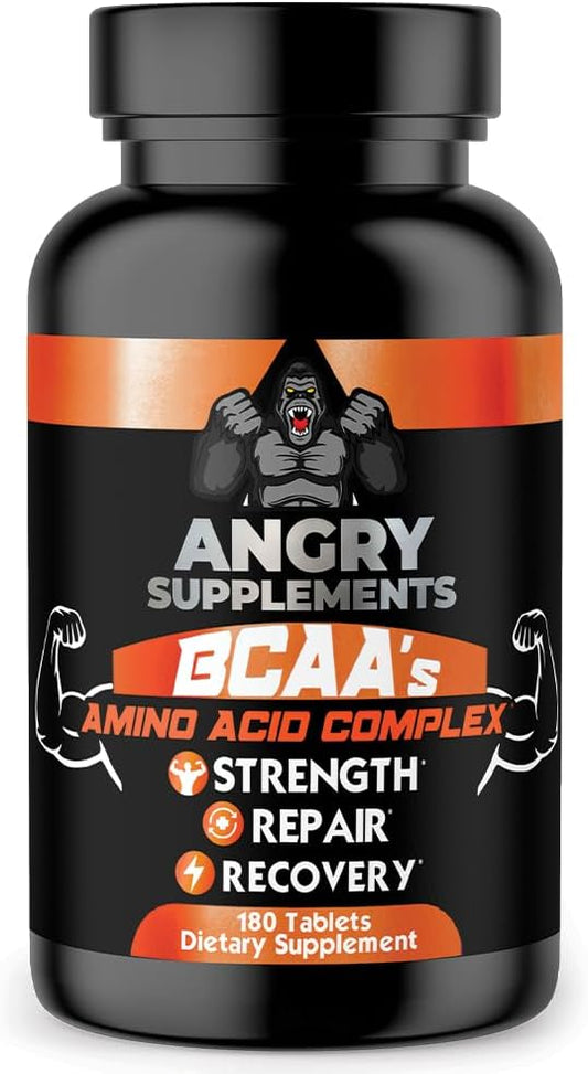 Angry Supplements BCAA Amino Acid Complex B6, and (1-Bottle 180ct) 180ct)