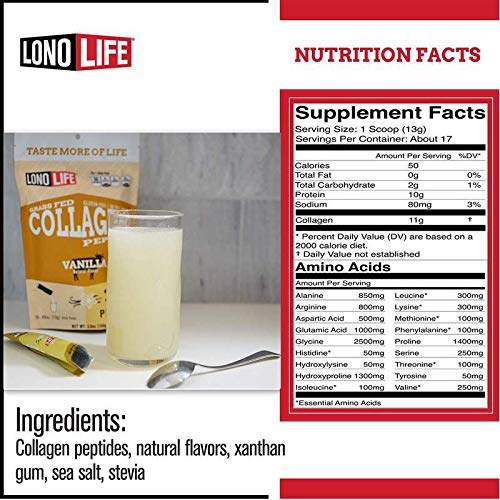 LonoLife - Vanilla Flavored Collagen Peptides 10g Protein, 8-Ounce Container