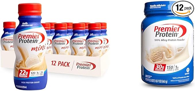 Premier Protein Shake MINIs Vanilla 22g 120 Calories 12 & 30g Protein 17 Servings 23.3 Ounces
