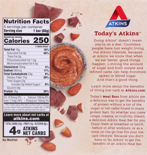Atkins Chocolate Almond Butter Protein Meal 5 Count 2)