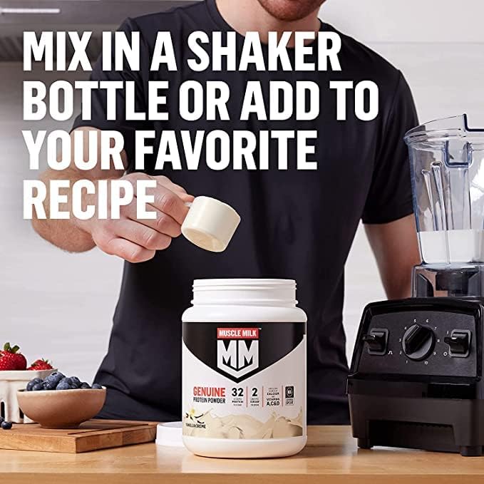 Muscle Milk Genuine Protein Powder, Cookies 1.93 Pounds, 12 Servings, 32g Protein, 3g Sugar,