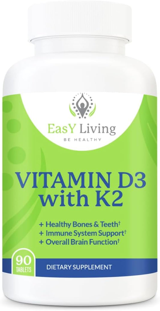 Vitamin D3 with K2 2000IU Supplement 90Count Chewable D3 50mcg 50mcg & K2 as MK-7 75mcg, 75mcg, Immune