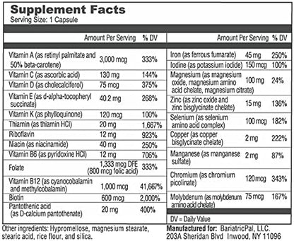 BariatricPal Multivitamin ONE 1 per Day! 45mg Iron (30 Count)