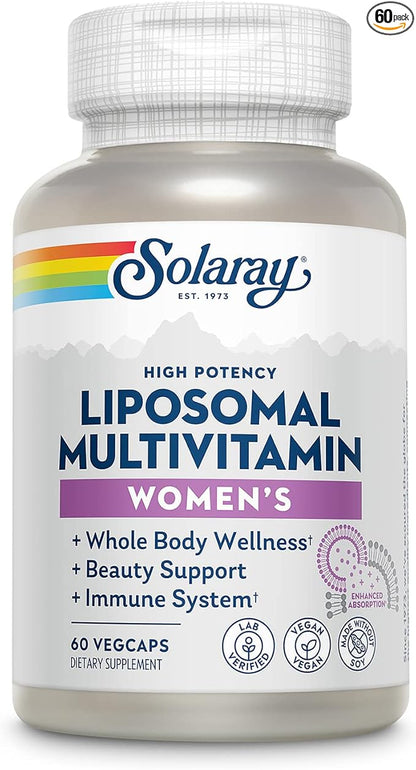 SOLARAY Liposomal Multivitamin for Women, Enhanced B12, Biotin, CoQ10, Immune 30 Servings, 60 VegCaps