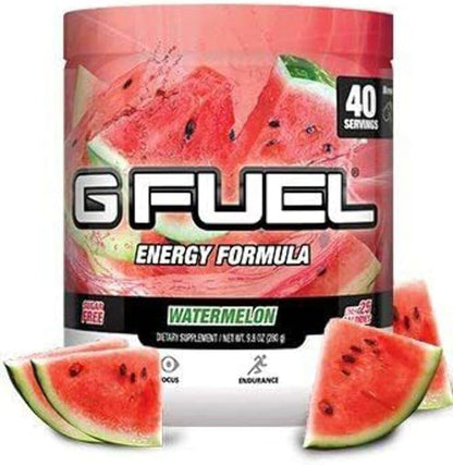 G Fuel Watermelon Energy Powder, Sugar Free, Clean Caffeine Focus Supplement, Water Mix, Focus Amino, Vitamin + Antioxidants Blend, 9.8 oz (40 Servings)