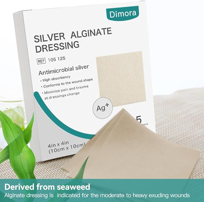 Dimora Upgrade Silver Calcium Alginate Wound Pads,4'' x 4'' Patches 5 Packs