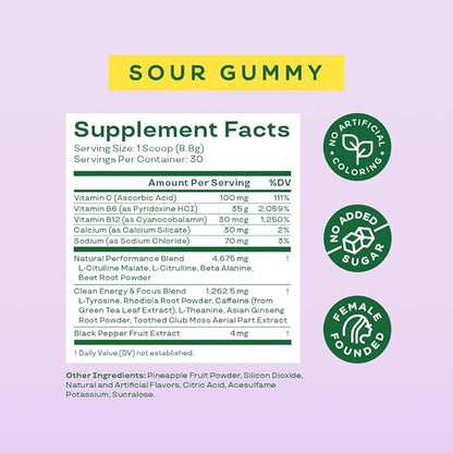 Bloom Nutrition High Energy Pre Workout Powder, Amino Energy with Beta Alanine, Ginseng & L Tyrosine, Natural Caffeine Powder from Green Tea Extract, Sugar Free & Keto Drink Mix (Sour Gummy)