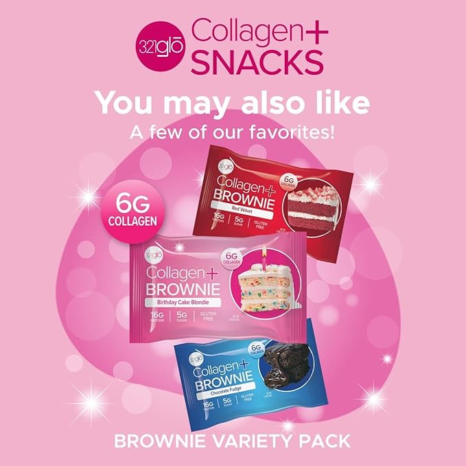 321glo Collagen Protein Brownie | Gluten Free, Low Sugar | Keto Snack for Women, Men, & Kids | 16g Protein, 6g Collagen | 12 Pack (Salted Caramel)
