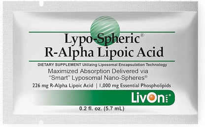 LivOn Laboratories Lypo-Spheric R-Alpha Lipoic Acid 30 Packets 226mg Per 100% Non-GMO