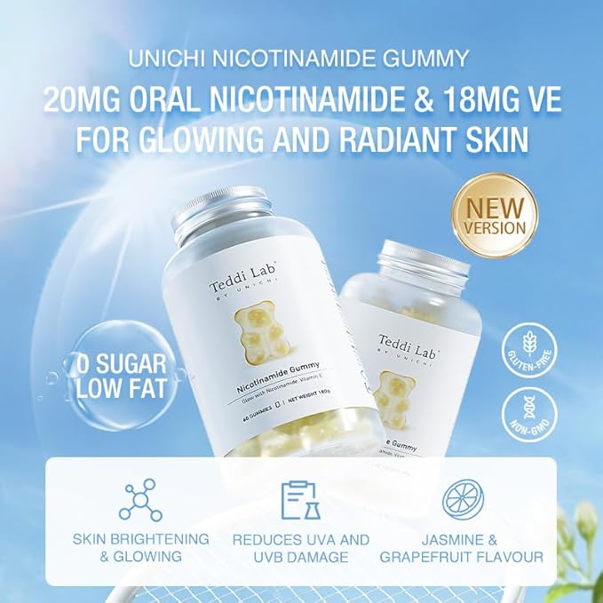 Unichi Nicotinamide Gummy, Flush Free Vitamin B3 with 60 Count