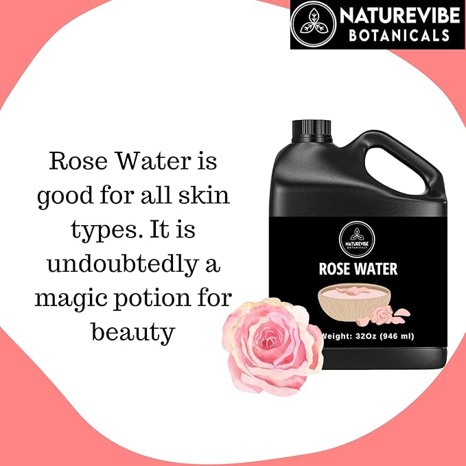 Naturevibe Botanicals Rose Water 32 Ounces 100% Pure