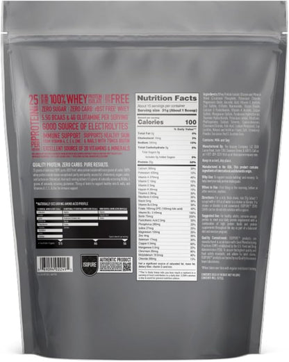 Isopure Zero Carb 100% Pure Whey Isolate Protein Powder, Lactose Free, Gluten Free, With Vitamins, Strawberries & Cream, 25g Protein Per Serving, 1 Lb, 15 Servings