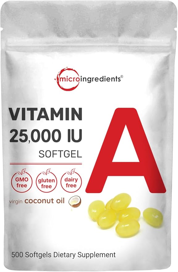 Micro Ingredients Maximum Strength Vitamin A 25000 IU 500 Softgels