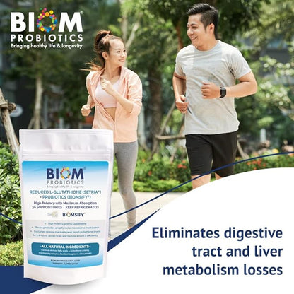 High Potency 500mg Reduced L-Glutathione (Setria Brand) + Probiotic Suppository. Maximum Bioavailable Glutathione Formulation with Powerful Antioxidants. Probiotic Complements The Formulation