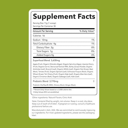 Clean Simple Eats Green Apple Greens Powder Mix, Greens Superfood Powder Smoothie & Juice Mix, Gluten Free, Includes Powerhouse Superfoods Chlorella & Spirulina Powder Organic (30 Servings)