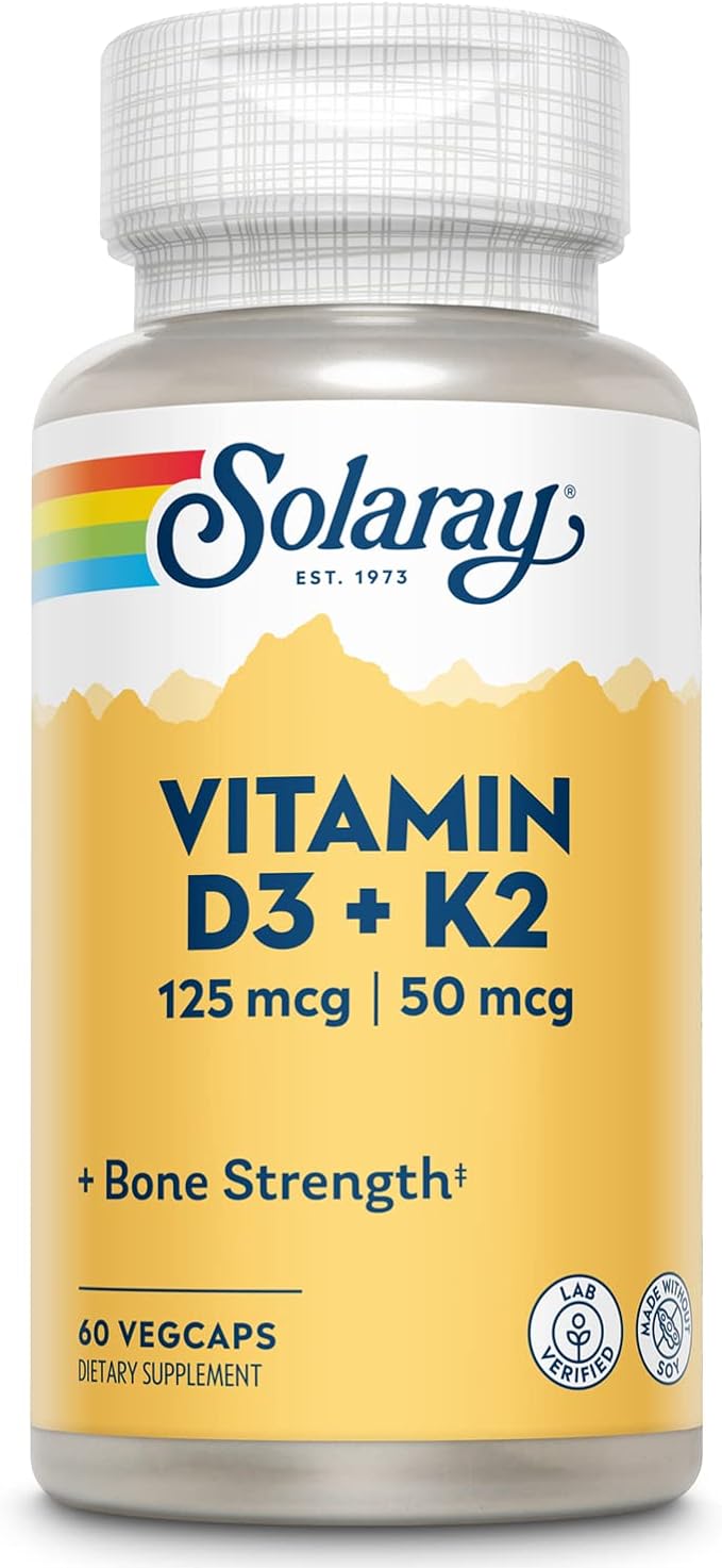 SOLARAY Vitamin D3 K2 5000 IU D3 and 50 mcg K2 as MK7 - 60-Day Guarantee, 60 Serv, 60 VegCaps