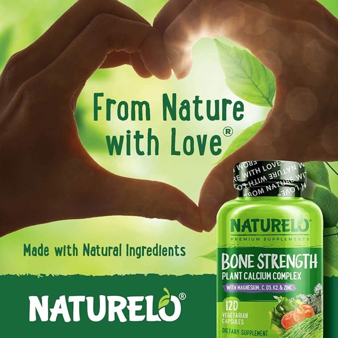 NATURELO Calcium Supplement 600mg, Vitamin D3, K2, K2, C, 120 Vegetarian