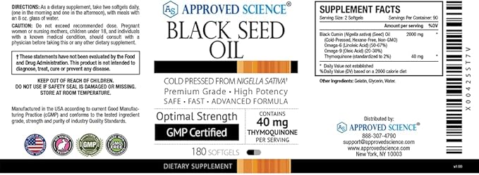 Approved Science Black Seed Oil 2% Thymoquinone 180 Softgels