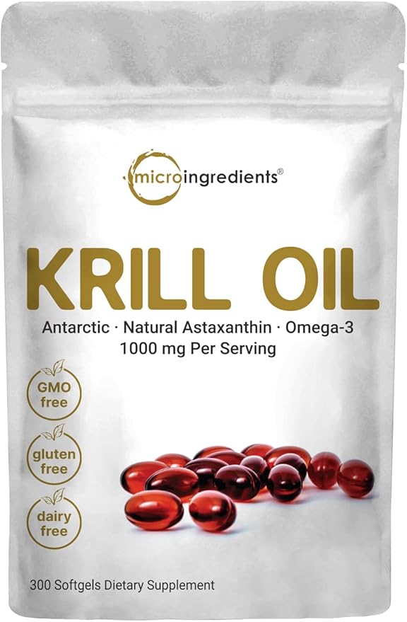 Micro Ingredients Antarctic Krill Oil Supplement, 1000mg Per 300 Soft-Gels, Omega-3s EPA,