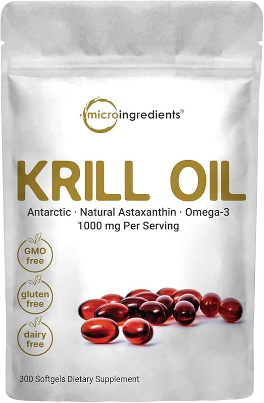 Micro Ingredients Antarctic Krill Oil Supplement, 1000mg Per 300 Soft-Gels, Omega-3s EPA,