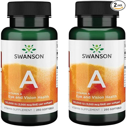Swanson Vitamin A 10,000 IU (3,000 250 Softgels (2 Pack)