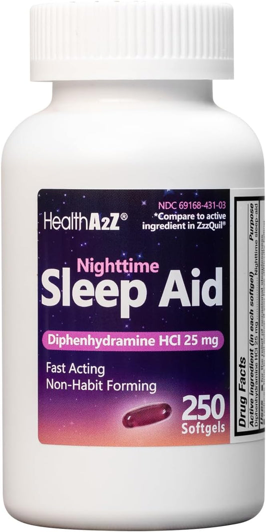 HealthA2Z Sleep Aid, Diphenhydramine HCl 25mg (250 Softgels)