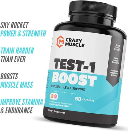 Crazy Muscle Testosterone Booster for Men and Women (over 1,300mg per capsule) to Increase Low Testosterone Levels by Crazy Muscle - Reverse The Effects of Low Test on Muscle and Fat - 90 Pills