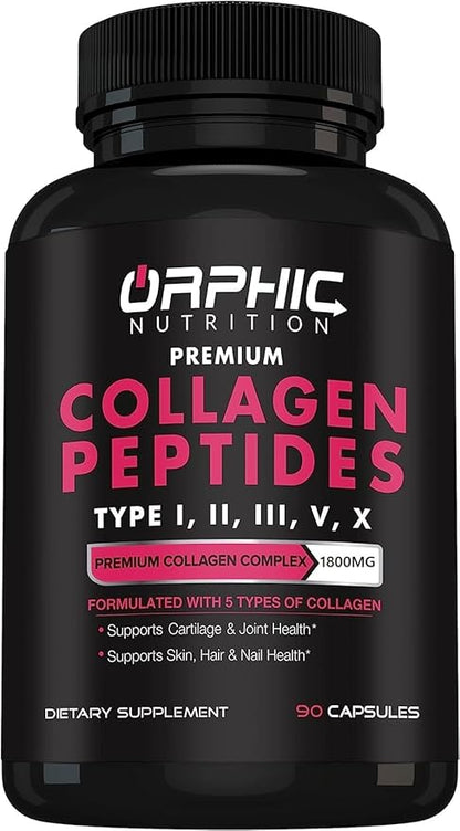 ORPHIC NUTRITION Collagen Peptides Capsules Women,1800mg Multi 90 Caps