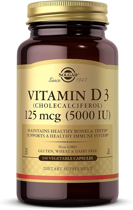 Solgar Vitamin D3 (Cholecalciferol) 125 mcg (5000 IU), 240 Vegetable 240 Servings