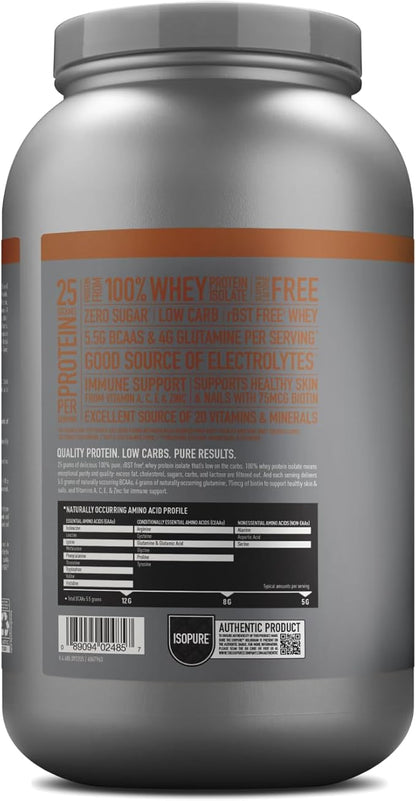 Isopure Low Carb 100% Pure Whey Isolate Protein Powder, Lactose Free, Gluten Free, With Vitamins, Chocolate Peanut Butter, 25g Protein Per Serving, 3 Lbs, 40 Servings
