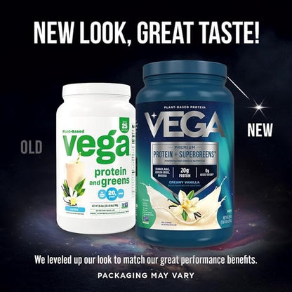 Vega Protein and Greens Protein Powder, Vanilla - 20g Plant Based Protein Plus Veggies, Vegan, Non GMO, Pea Protein for Women and Men, 1.7 lbs (Packaging May Vary)