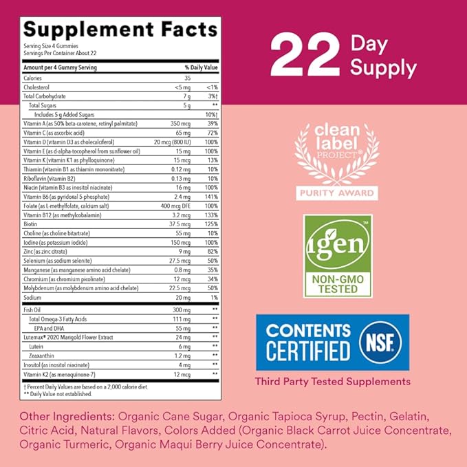 SmartyPants Teen Girl Multivitamin Gummies: Omega 3 Fish D3, C, B12, B6, B6, Vitamin 90 Count (22 Day