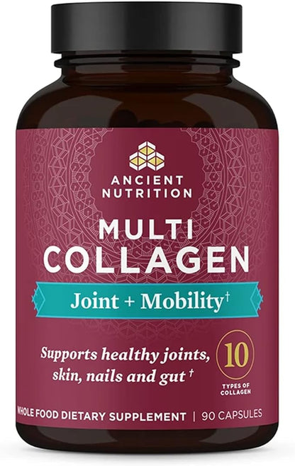 Collagen Pills for Joint Support by Ancient Nutrition, Multi Collagen Capsules 90 Ct, Joint + Mobility, Supports Joints, Skin & Nails, Exercise Recovery, Paleo and Keto Friendly, Gluten Free