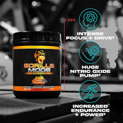 Gorilla Mode Pre Workout - Massive Pumps · Laser Focus · Energy · Power - L-Citrulline, Creatine, L-Tyrosine, Betaine, Hydroprime®, Alpha-GPC, 400mg Caffeine, Huperzine A - 800g (Tigers Blood)