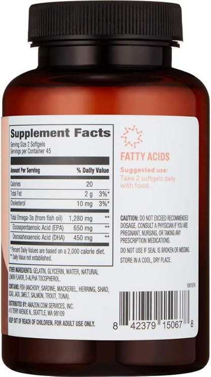 Amazon Brand - Revly Super Omega-3 3-Fatty Acids 90 Softgels (1280 mg 2 Softgels)