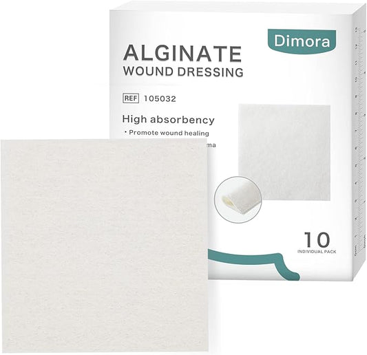 Dimora Calcium Alginate Wound Dressing, 4'' 4'' Patches,10 Patches,10 Individual