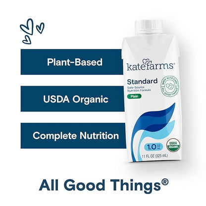 KATE FARMS Organic 1.0 Sole-Source Nutrition Shake, Plain, 16g Protein, 27 Vitamins and Minerals, Meal Replacement, Protein Shake, 11 oz (12 Pack)