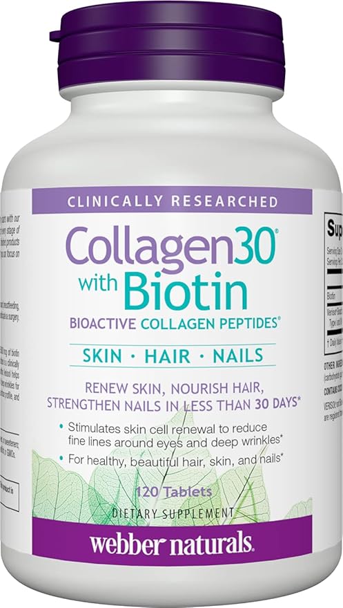 Webber Naturals Collagen30 with Biotin, 2,500 5,000 mcg 120 Tablets,