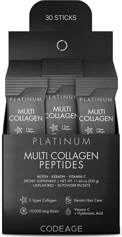 Codeage Multi Collagen and Biotin 10,000 B6 & D3, Keratin, 18 Amino 5 Types 30 Powder