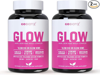 Glow Vitamins - Hair Skin and 10,000mcg Biotin 180 Capsules