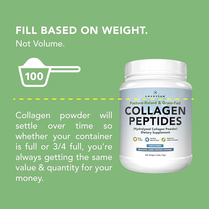 AMANDEAN Collagen Peptides Powder 1kg. Grass-Fed, 1 & 3. Agglomerated, 18 Amino