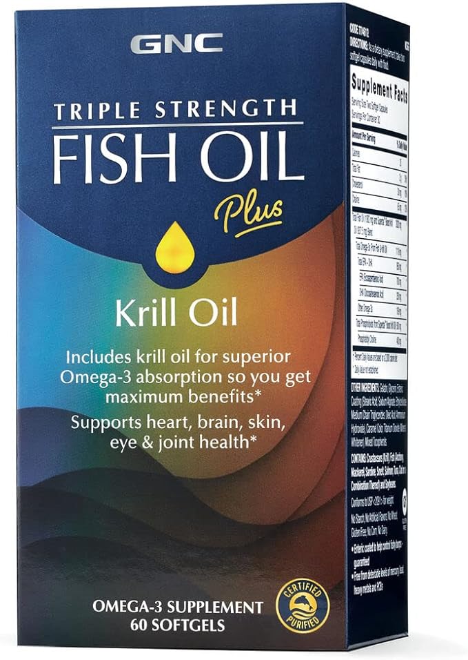 GNC Triple Strength Fish Oil Plus Omega-3 Absorption, 60 Softgels